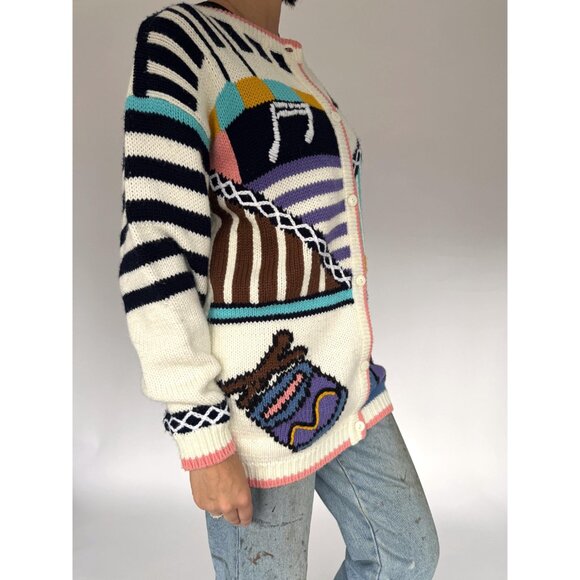 90s vintage music theme musical notes teacher novelty embroidered knit cardigan - Picture 10 of 11